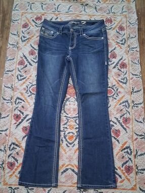 Bootcut Jeans Slim Double Stitching Mid Rise